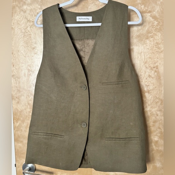 The Frankie Shop Jackets & Blazers - The Frankie Shop Khaki Green Linen blend Vest